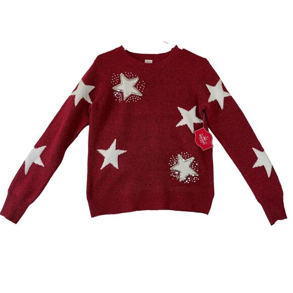 Holiday Time Sweaters - Holiday Time Christmas star sequin pullover sweater womens small 0612